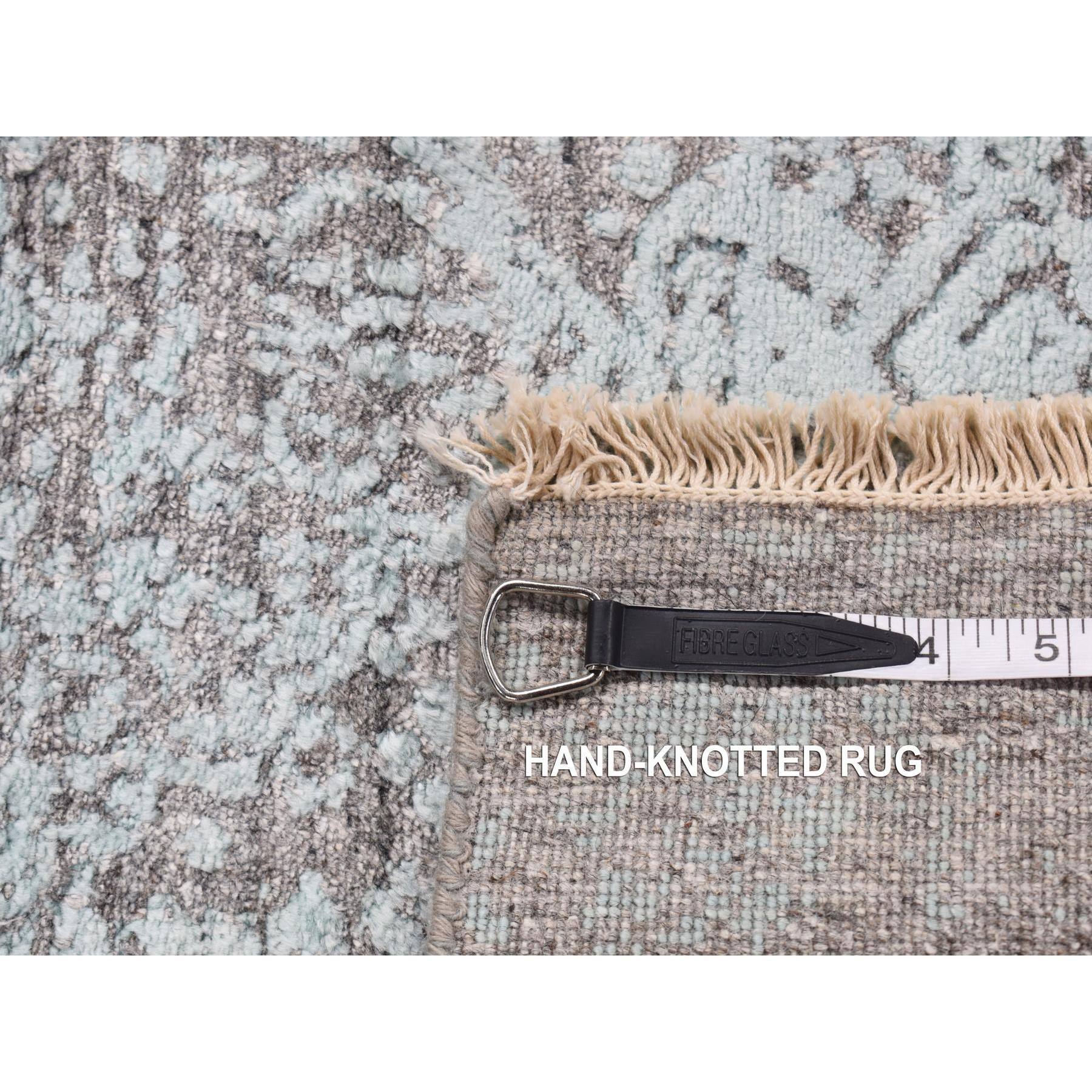 Shahbanu Rugs Seafoam Green, Wool and Silk, Hand Knotted, Broken